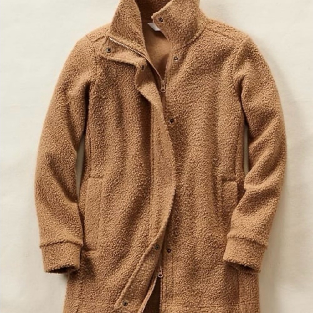 Land’s End Boucle Fleece Coat in Honey Beige - XSP NWT